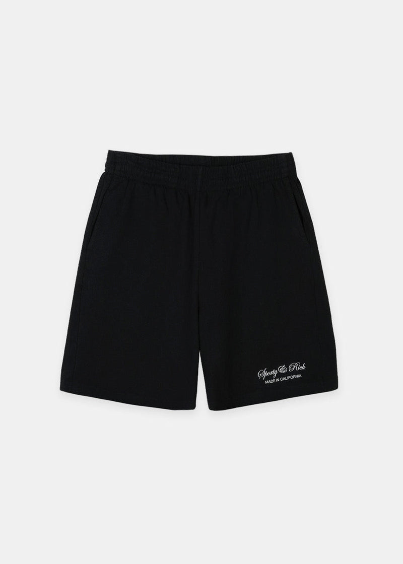 Sporty & Rich Black Script Logo Gym Shorts - NOBLEMARS