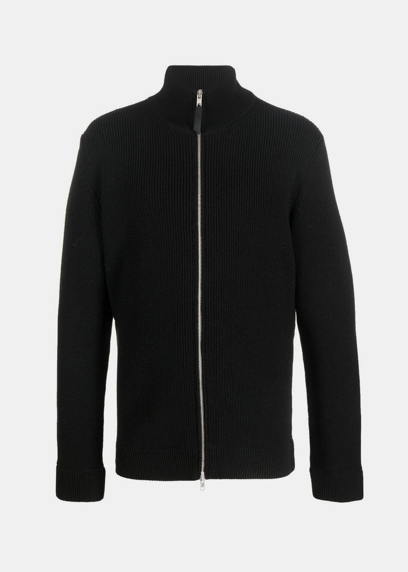 Maison Margiela Black Ribbed Zip-Up Cardigan - NOBLEMARS