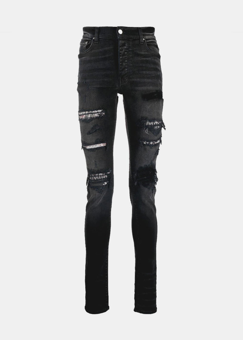 AMIRI Aged Black Hibiscus Artpatch Jeans - NOBLEMARS