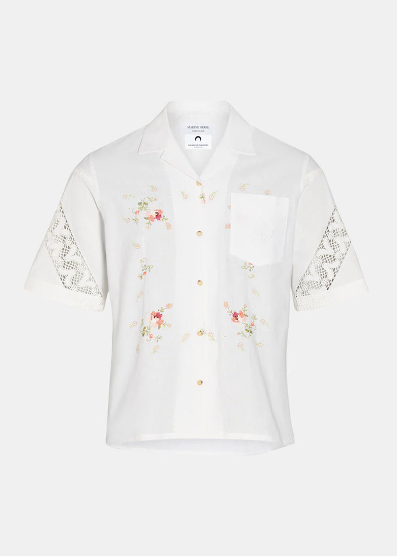 Marine Serre White Embroidered Linens Bowling Shirt - NOBLEMARS
