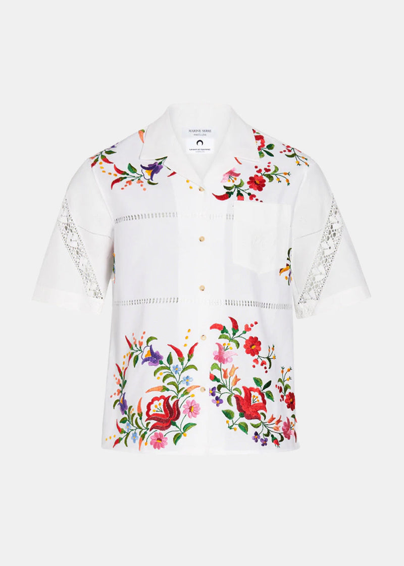 Marine Serre White Embroidered Linens Bowling Shirt - NOBLEMARS