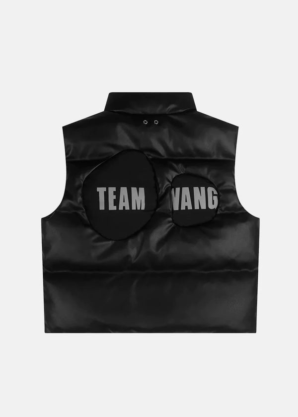 Team Wang Black Balloon Faux Leather Down Vest (Pre-Order) - NOBLEMARS