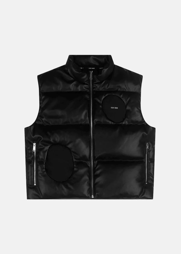 Team Wang Black Balloon Faux Leather Down Vest (Pre-Order) - NOBLEMARS