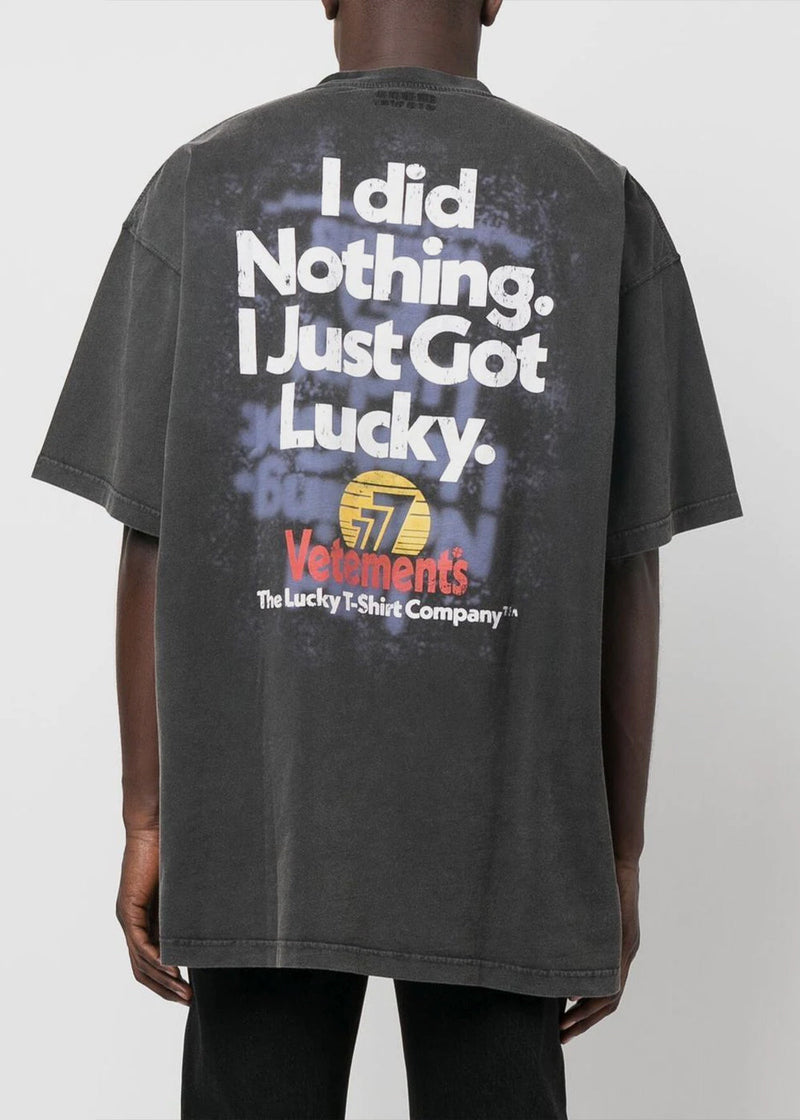 VETEMENTS Washed Black 'I Got Lucky' T-Shirt