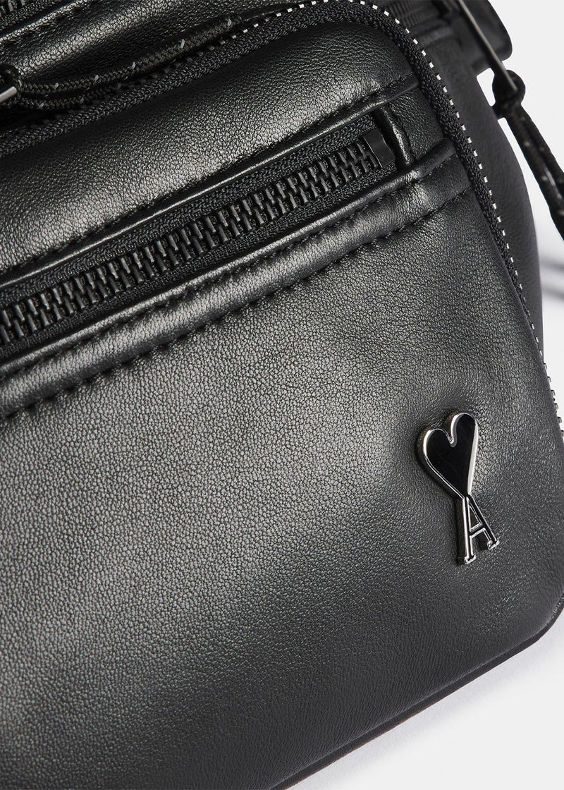 AMI Alexandre Mattiussi Black Leather Ami De Coeur Bum Bag - NOBLEMARS