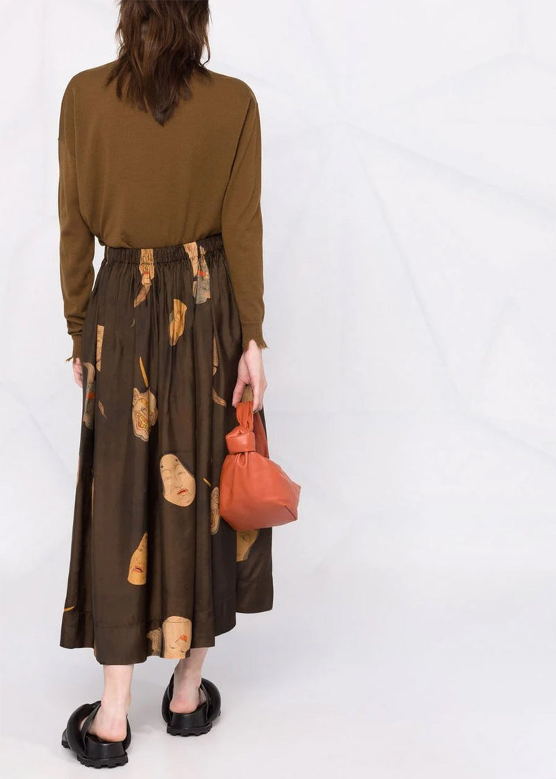 Uma Wang Dark Brown & Tan Gillian Skirt - NOBLEMARS