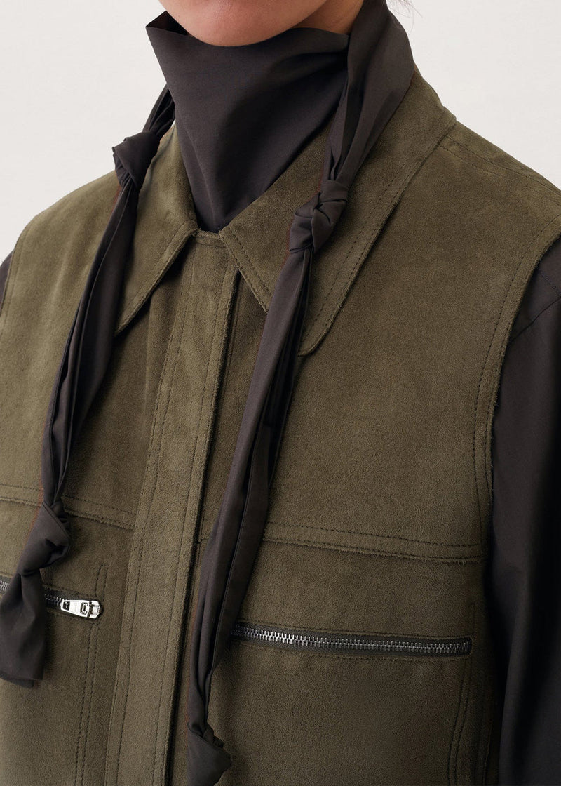 Lemaire Dark Taupe Leather Sleeveless Jacket - NOBLEMARS