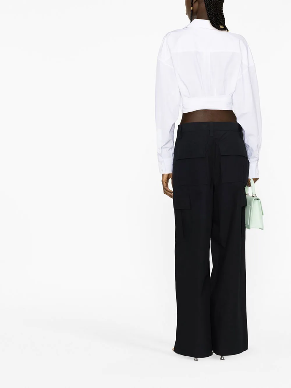 T BY ALEXANDER WANG Women Draped Cropped Shirt W/ Placket Detail - NOBLEMARS