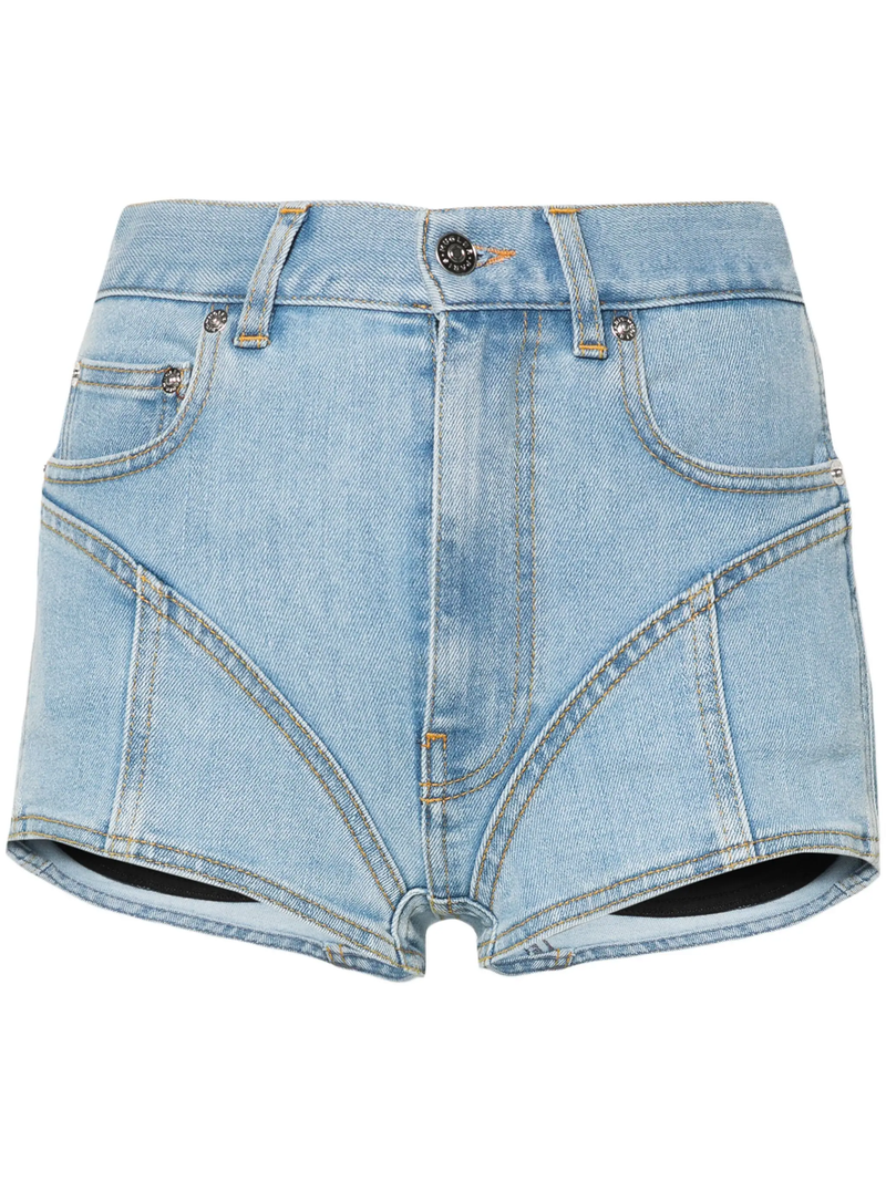 MUGLER Women Bi-Material Denim Shorts - NOBLEMARS