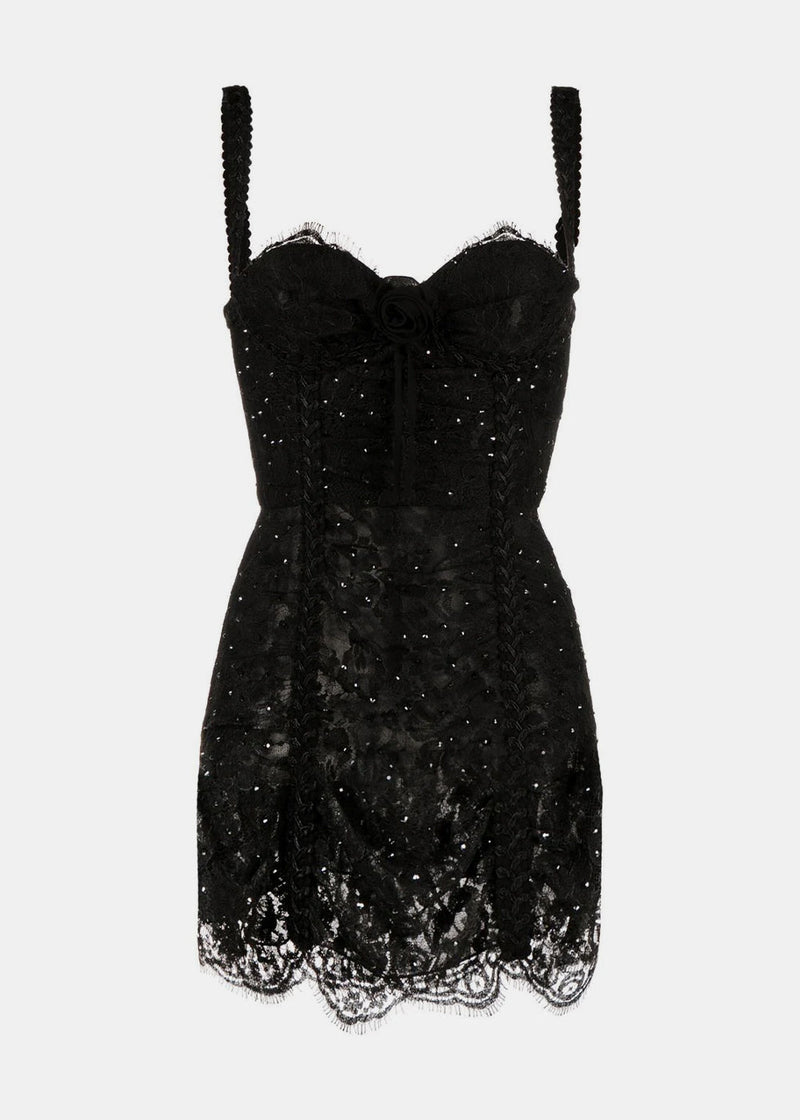 Alessandra Rich Blcak Lace-Detail Mini Dress - NOBLEMARS