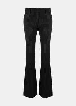 Alessandra Rich Black Lurex Pinstripe Flared Trousers - NOBLEMARS