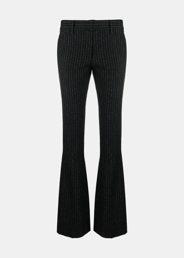Alessandra Rich Black Lurex Pinstripe Flared Trousers - NOBLEMARS