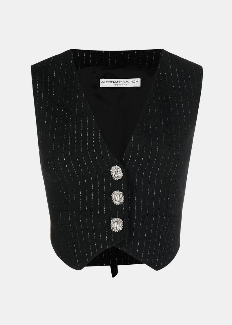 Alessandra Rich Black Lurex Pinstripe Waistcoat - NOBLEMARS