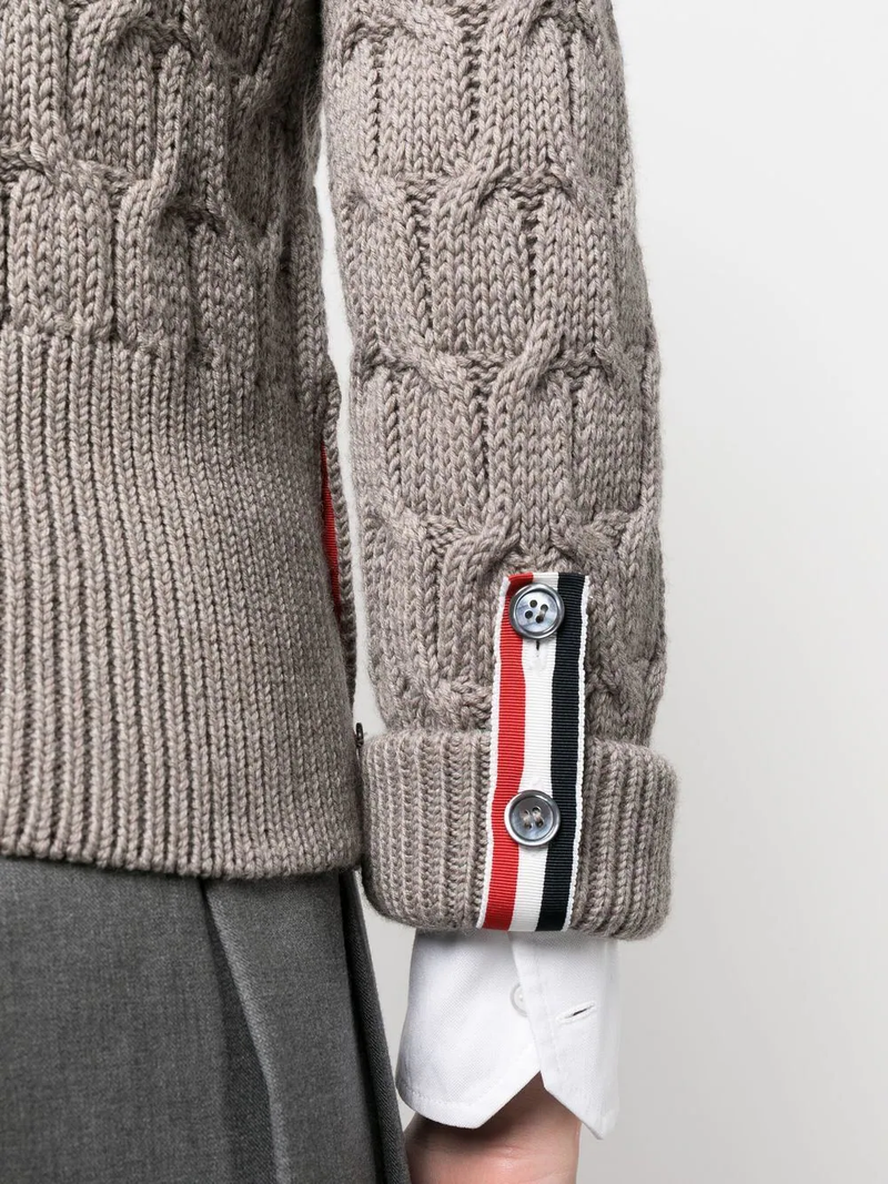 Thom Browne Women Crisscross Cable Stitch 3/4 Sleeve Neck Cardigan