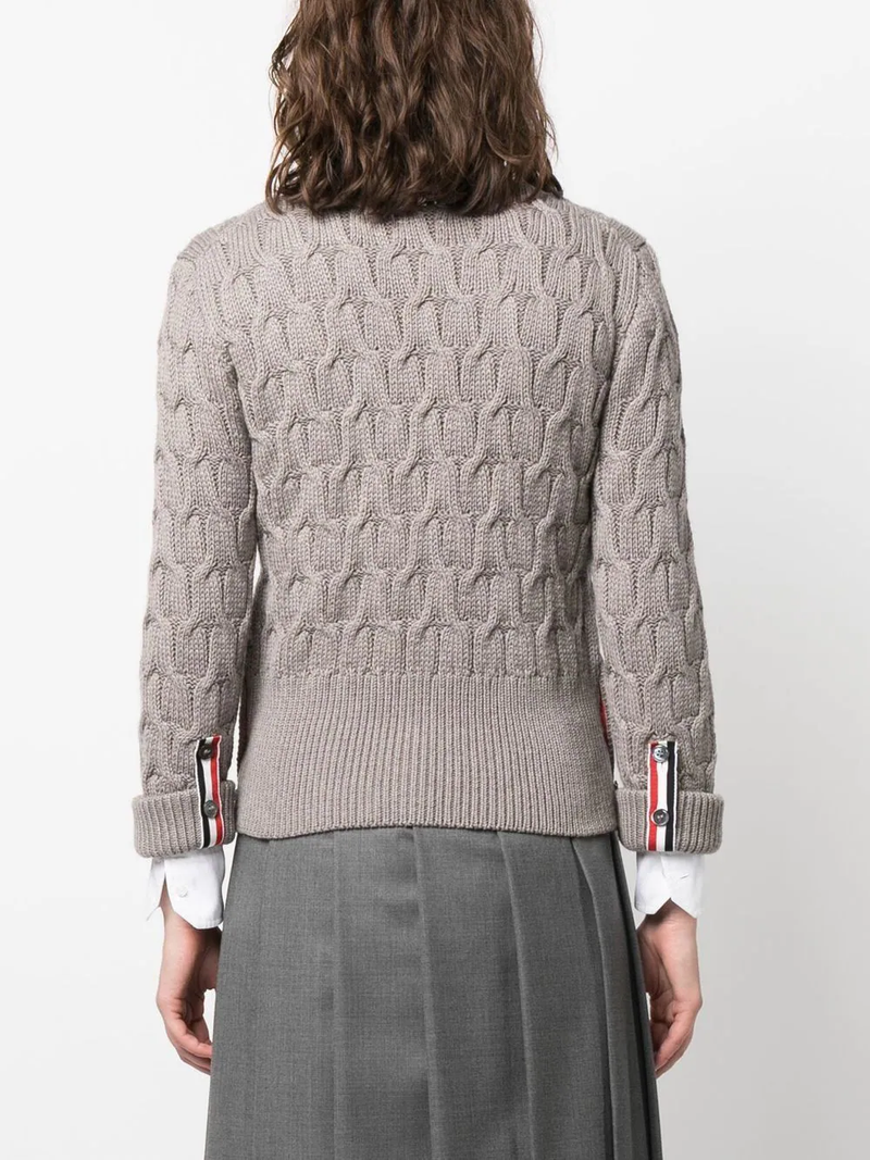 Thom Browne Women Crisscross Cable Stitch 3/4 Sleeve Neck Cardigan