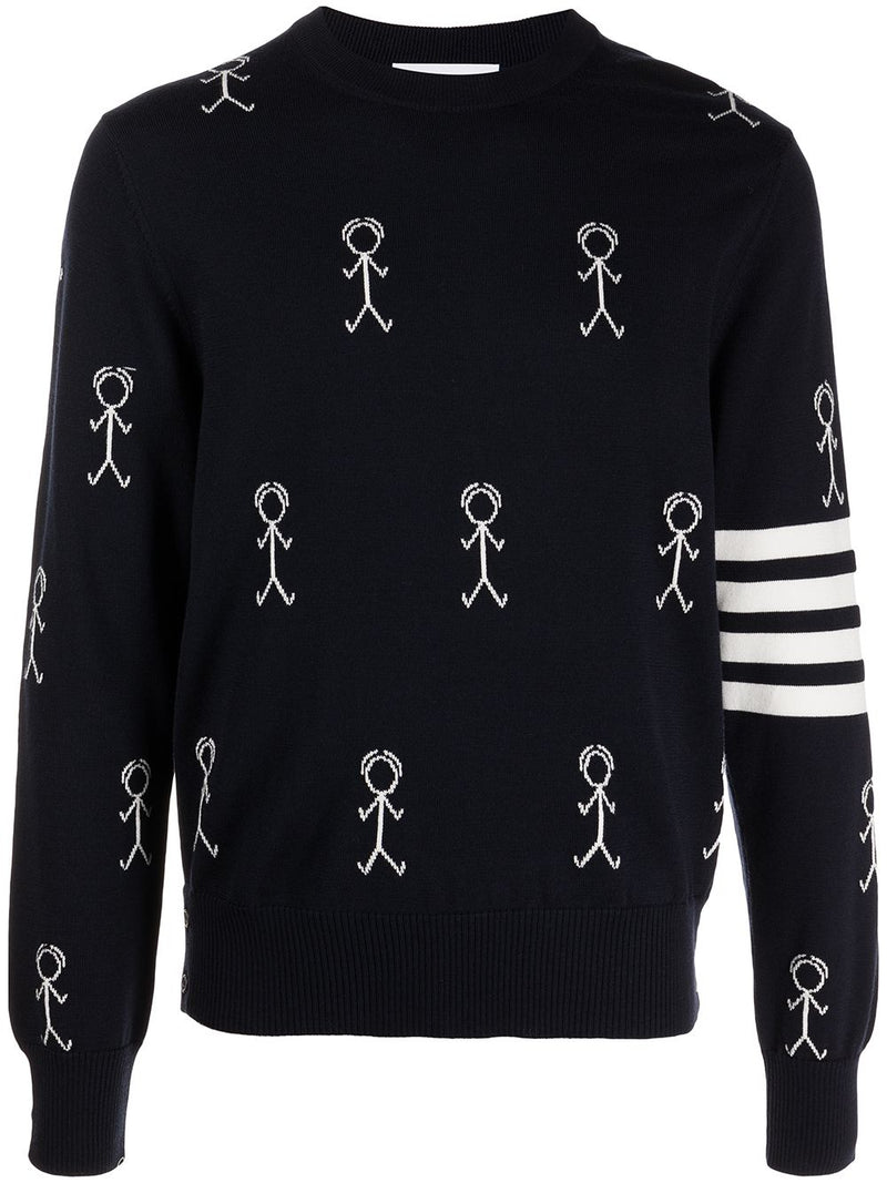 THOM BROWNE MEN RELAXED FIT PULLOVER W/ 4BAR & HALF DROP MR. THOM ICONS IN FINE MERINO WOOL - NOBLEMARS