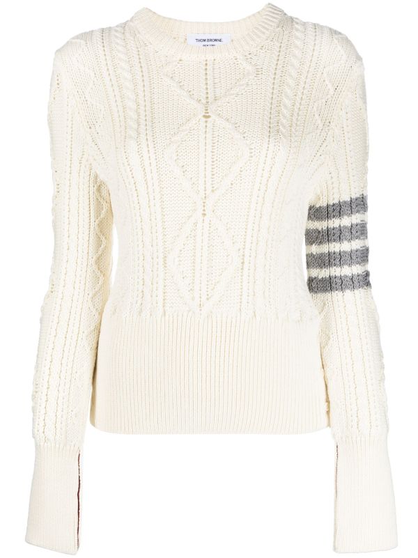 THOM ROWNE WOMEN ARAN CABLE CLASSIC CREW NECK PULLOVER - Noblemars