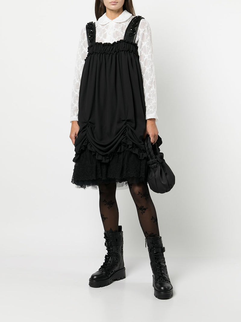 SIMONE ROCHA WOMEN SLEEVELESS RUCHED TIERED DRESS WITH LEATHER STRAPS - NOBLEMARS
