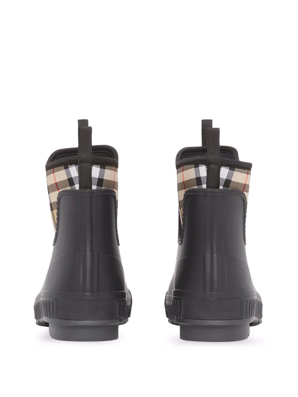 BURBERRY WOMEN VINTAGE CHECK NEOPRENE AND RUBBER RAIN BOOTS