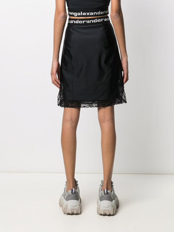 T BY ALEXANDER WANG WOMEN FITTED KNEE LENGTH SLIP SKIRT WITH LACE - NOBLEMARS