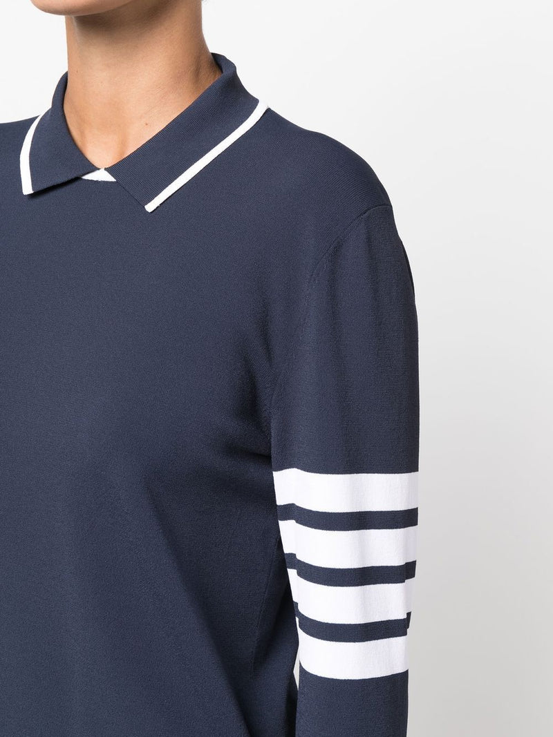 THOM BROWNE WOMEN 4 BAR LS KNITTED POLO JUMPER - NOBLEMARS