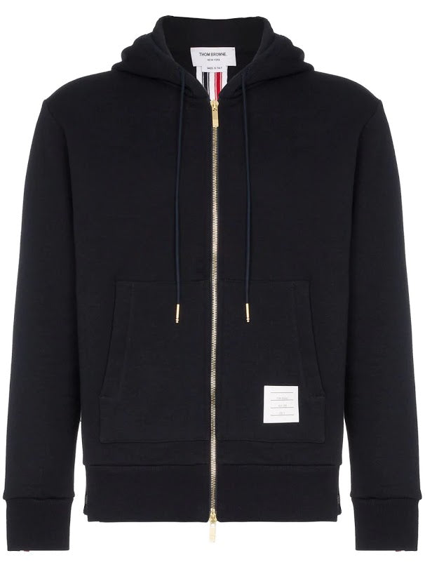 THOM BROWNE MEN HOODIE ZIP-UP PULLOVER IN CLASSIC LOOPBACK WITH CB