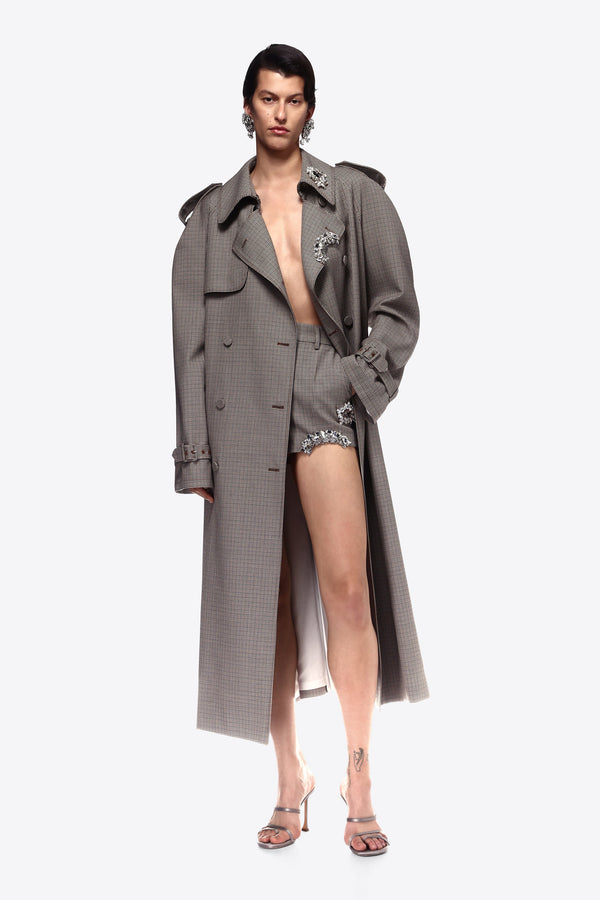 AREA WOMEN DISTRESSED CRYSTAL TRENCH COAT - NOBLEMARS