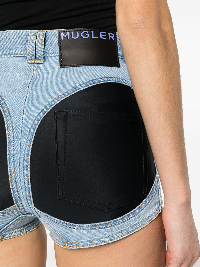 MUGLER Women Bi-Material Denim Shorts - NOBLEMARS