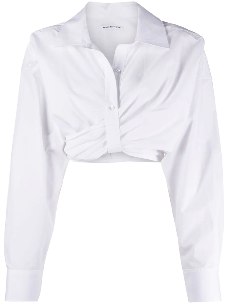 T BY ALEXANDER WANG Women Draped Cropped Shirt W/ Placket Detail - NOBLEMARS