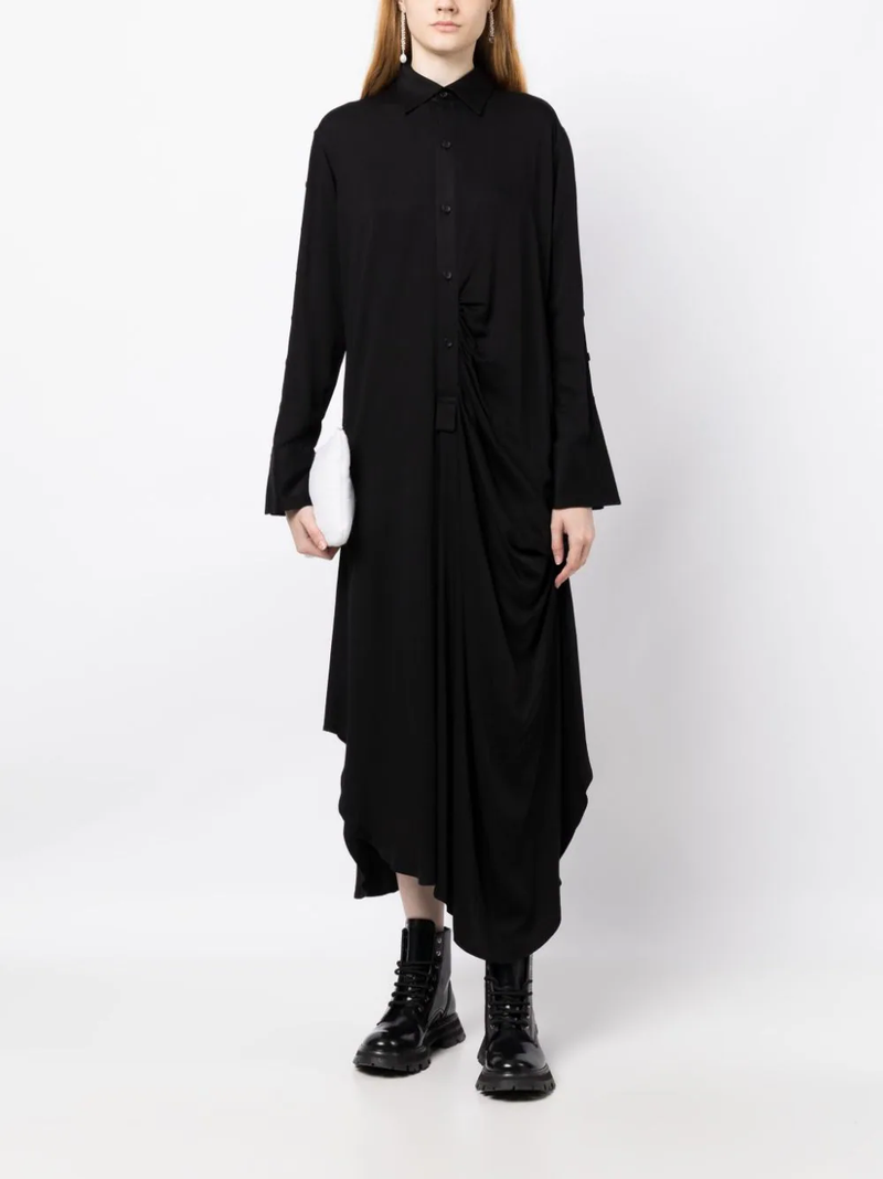 YOHJI YAMAMOTO WOMEN BACKSIDE DRAPED SHIRT DRESS - Noblemars