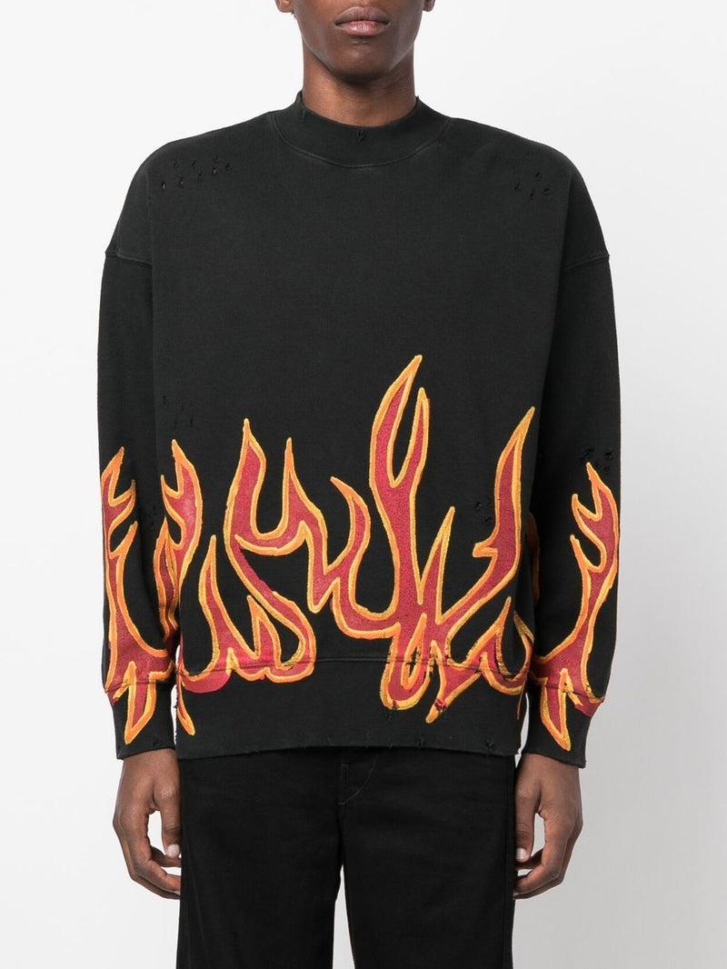 PALM ANGELS MEN GD GRAFFITI FLAMES CREWNECK - NOBLEMARS