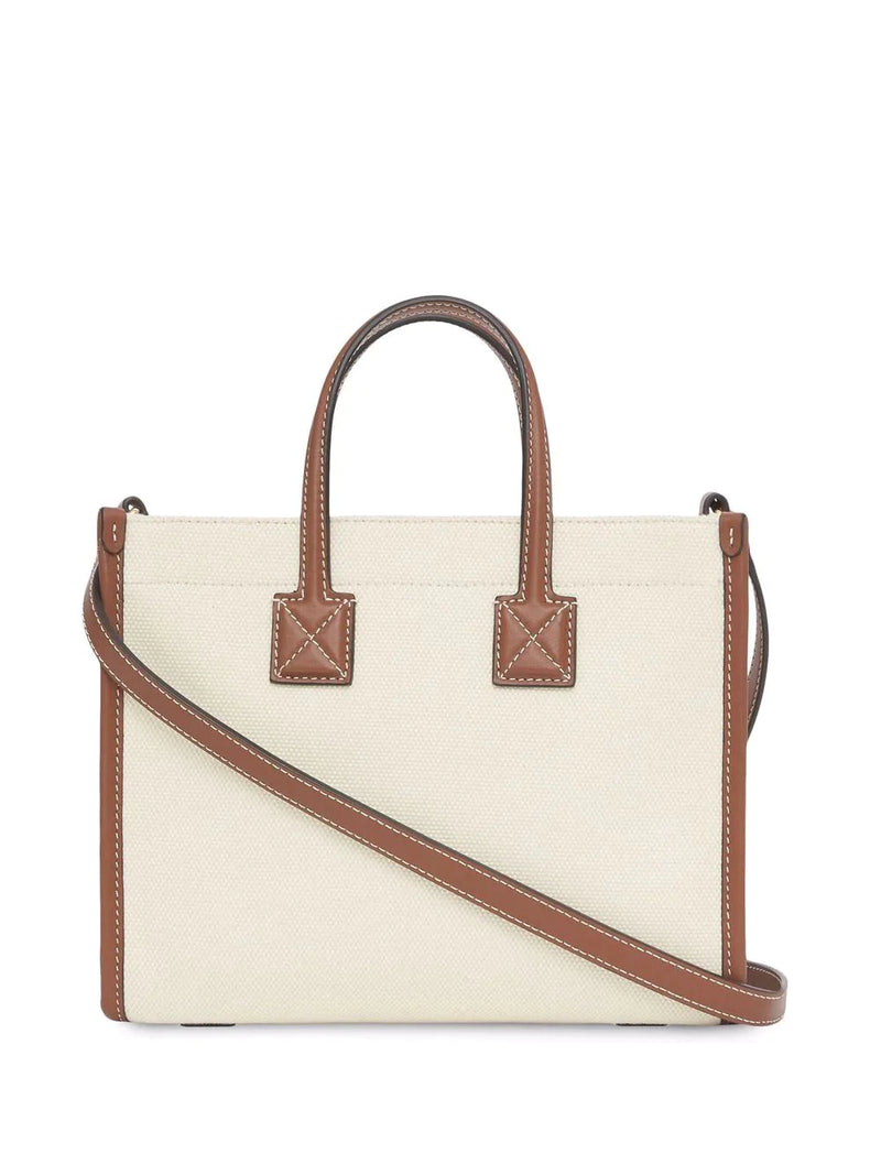BURBERRY WOMEN MINI TWO-TONE CANVAS AND LEATHER FREYA TOTE - NOBLEMARS