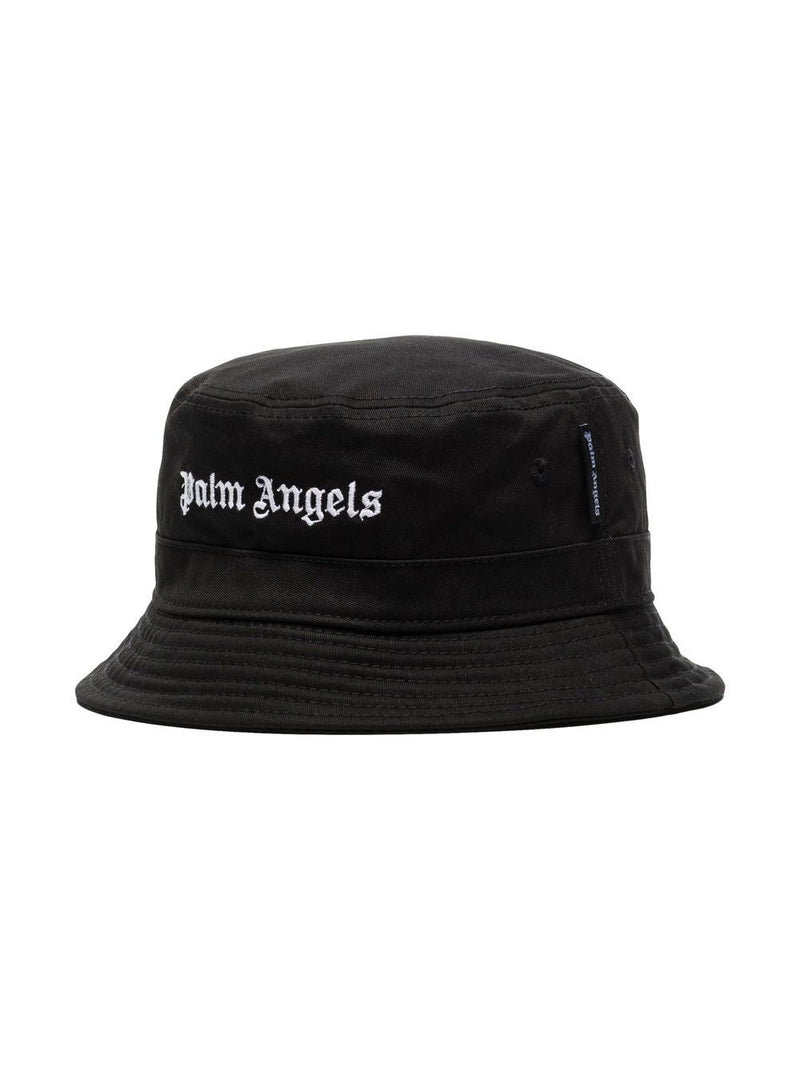 PALM ANGELS WOMEN CLASSIC LOGO BUCKET HAT BLACK WHITE - NOBLEMARS