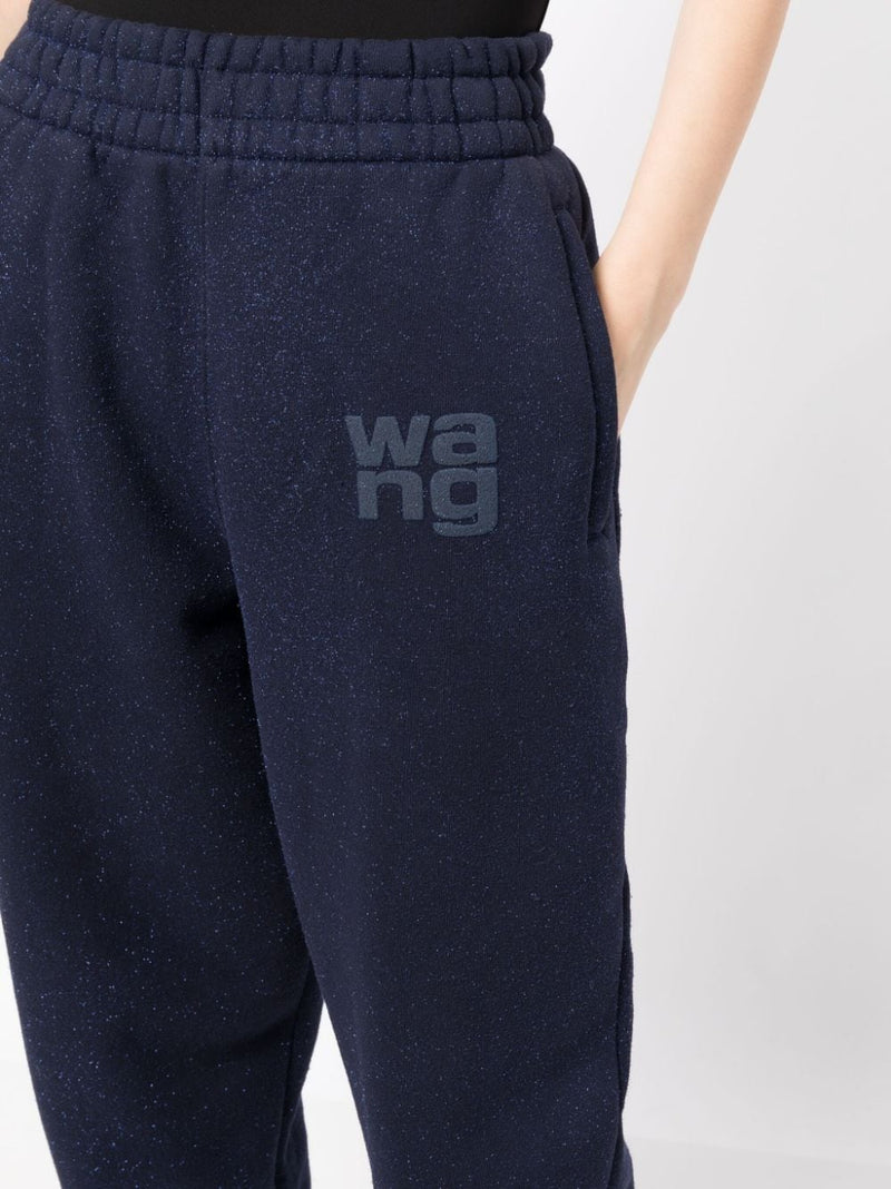 T BY ALEXANDER WANG WOMEN GLITTER ESSENTIAL TERRY SWEATPANTS WITH PUFF LOGO - NOBLEMARS