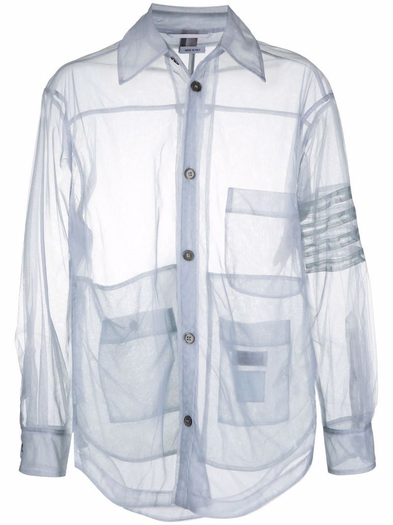 THOM BROWNE MEN OVERSIZED SHIRT JACKET W/ 4BAR IN SOFT TULLE - NOBLEMARS