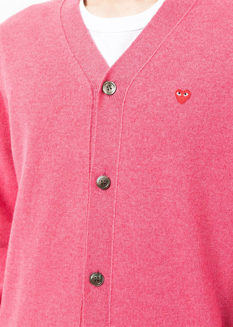 Comme des Garçons Play Pink & Red Small Heart Cardigan - NOBLEMARS