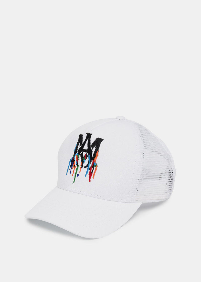 Amiri White MA Logo Paint Drip Trucker Hat – Savonches