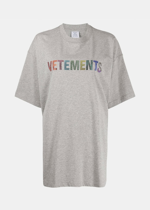 VETEMENTS Grey Melange Crystal Logo T-Shirt - NOBLEMARS