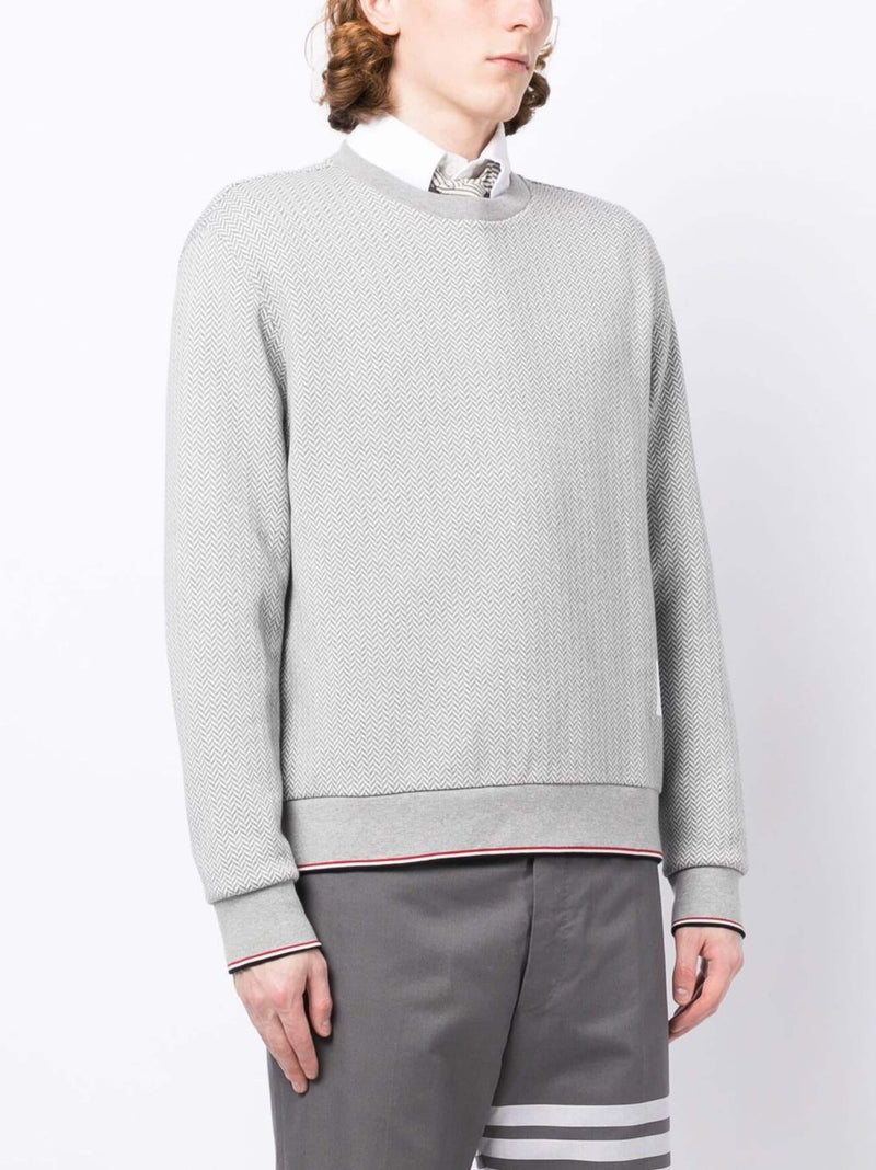 THOM BROWNE Men Herringbone Pattern Crewneck Sweater - NOBLEMARS