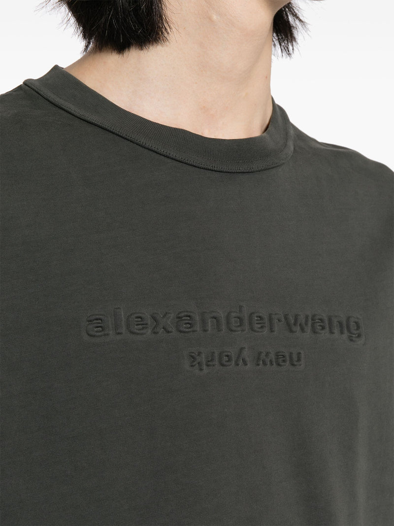 ALEXANDER WANG Women Acid Wash & Embossed Logo Short Sleeve Tee - NOBLEMARS