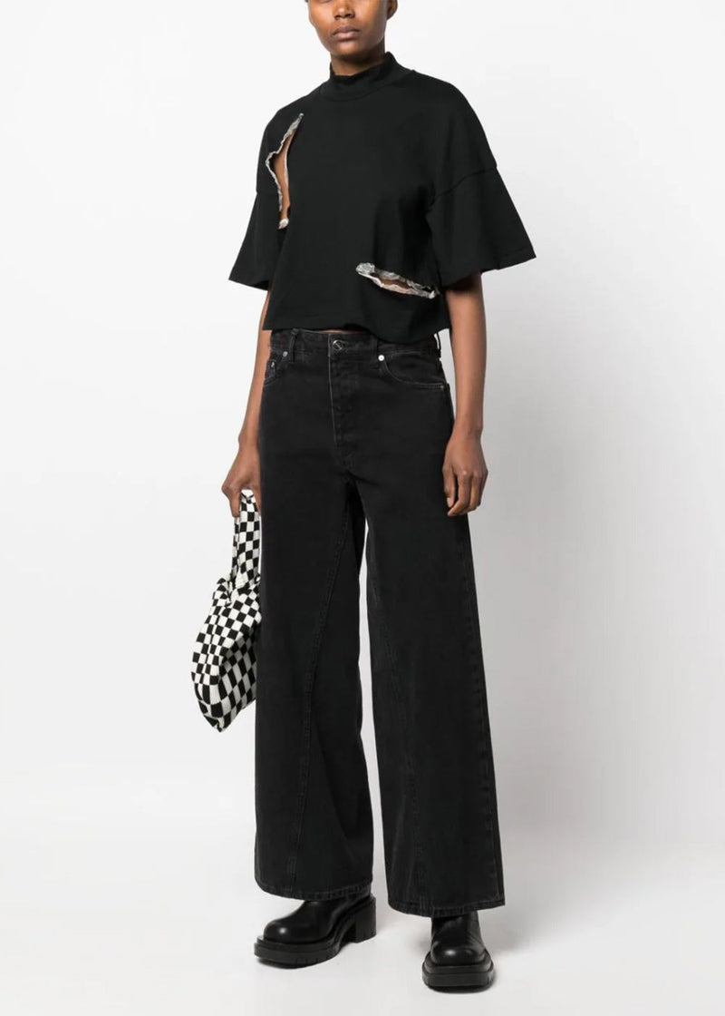 Undercover Black Cut-Out Cropped T-Shirt - NOBLEMARS