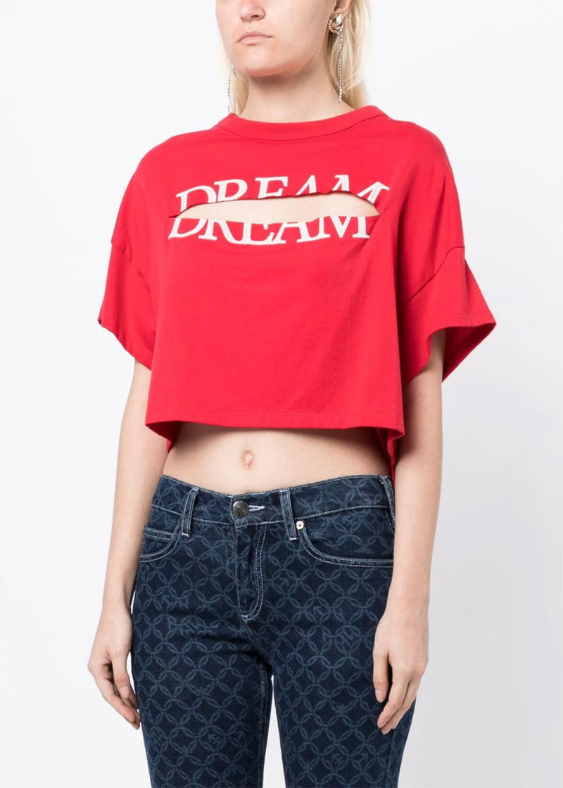 Undercover Red Slogan-Print Cut-Out T-Shirts - NOBLEMARS
