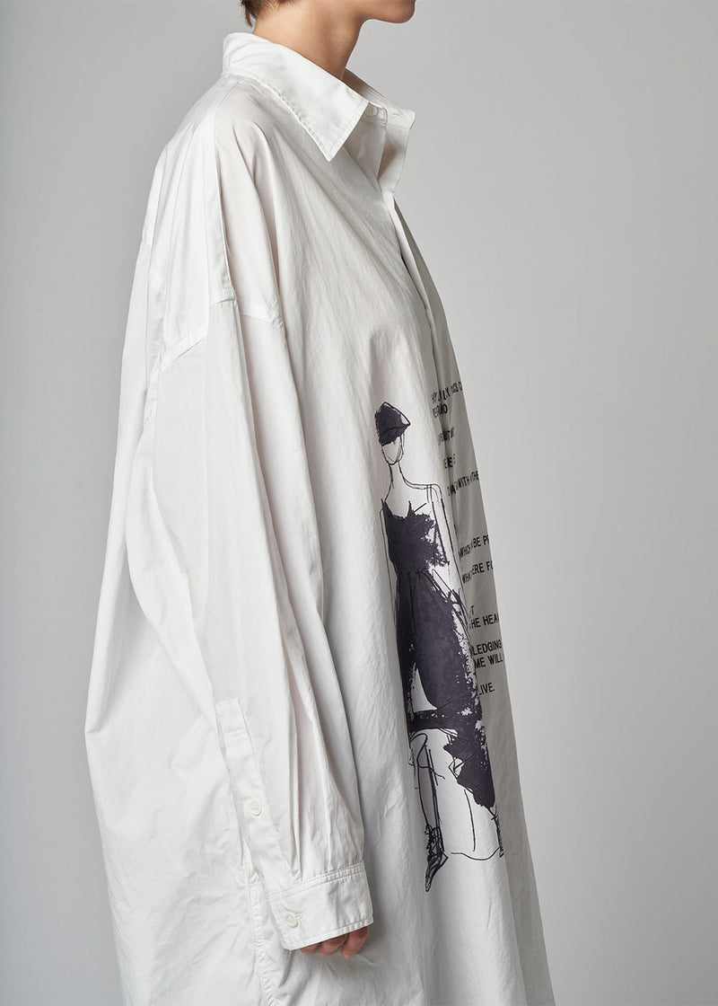 Yohji Yamamoto White Broad E Print Long Shirt - NOBLEMARS